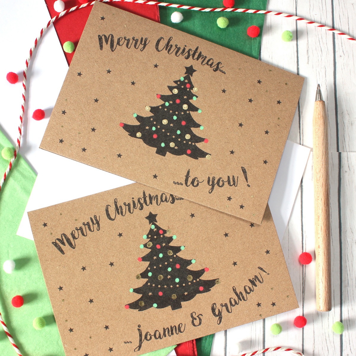 Personalised Traditional Christmas Tree Card with Gold Dots