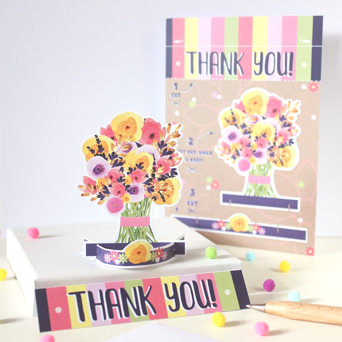 Thank You Flower Bouquet, Cut Out and Keep Card