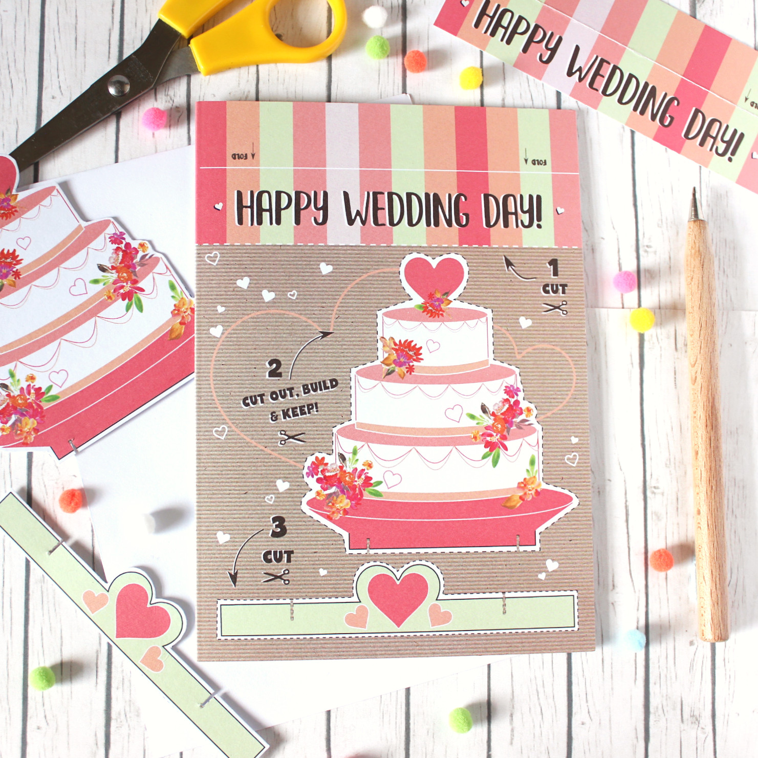 Wedding Day, Wedding Cake, Cut Out and Keep Cards