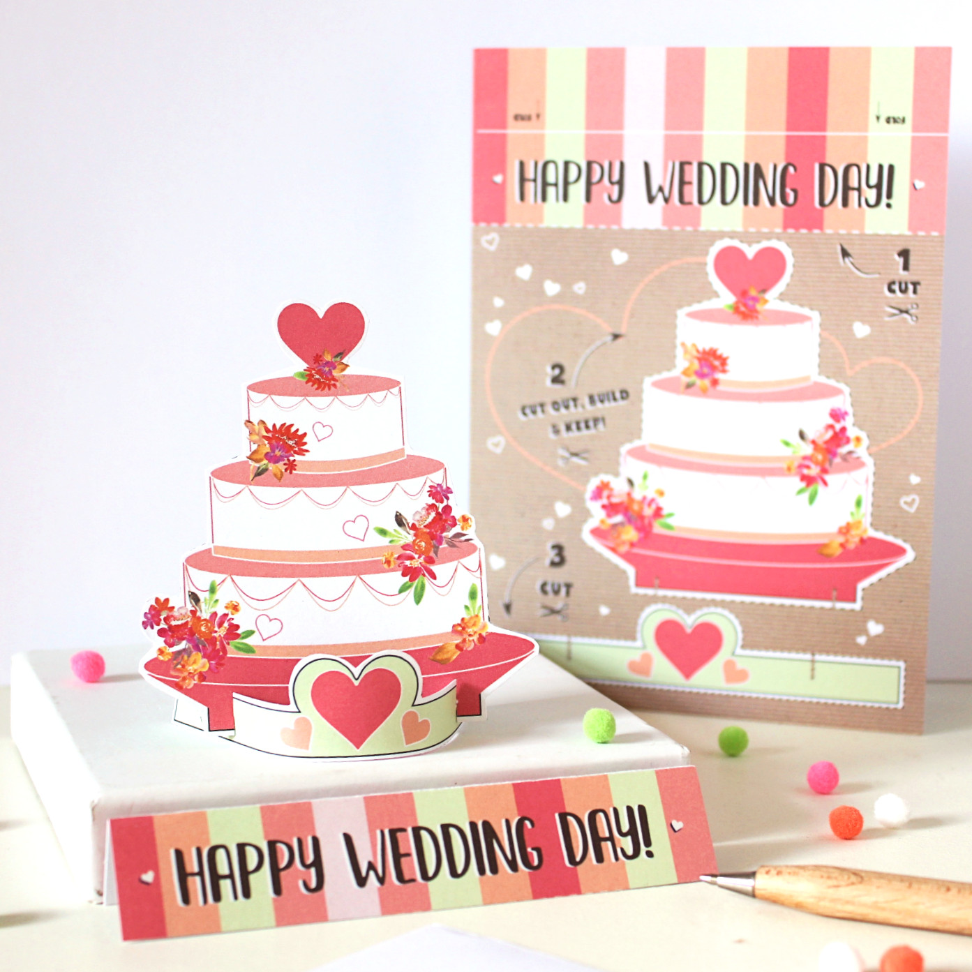 Wedding Day, Wedding Cake, Cut Out and Keep Card